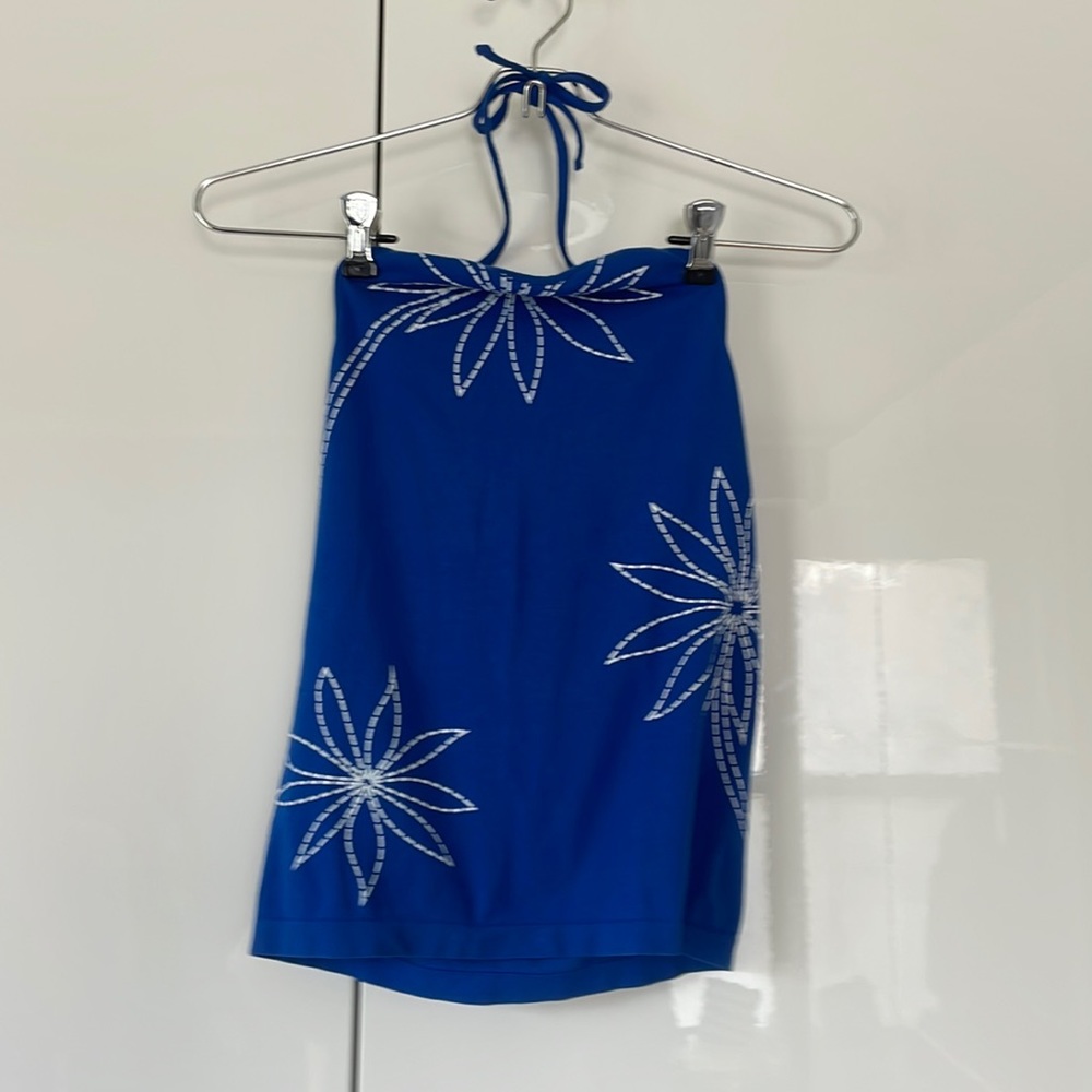 United Colors Of Benetton Sleeves Tan Top Color-Blue/White Size- Small